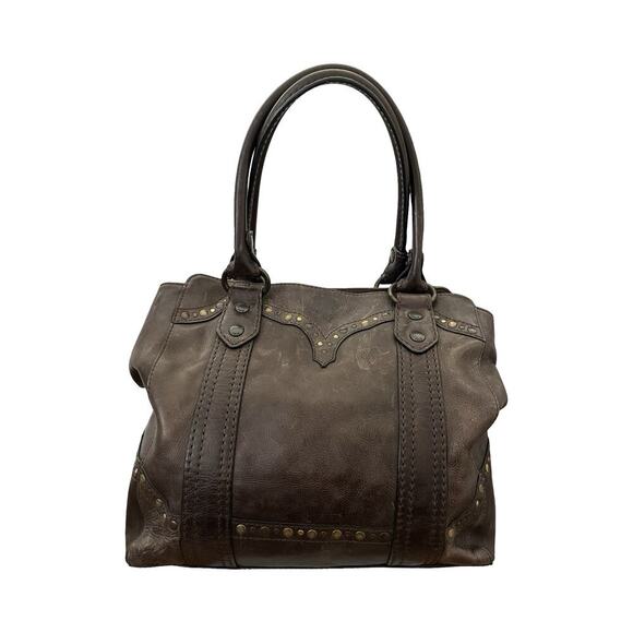 Frye Melissa Large Studded Leather Tote in Brown Western Boho Shoulder Bag RARE - Picture 1 of 15